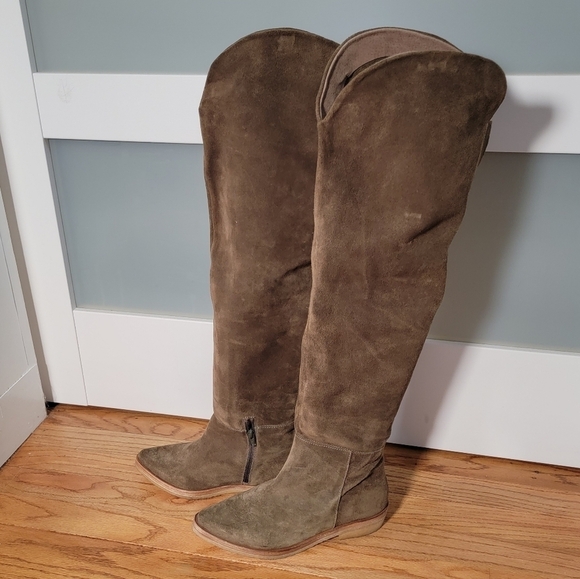 Free People Banks Over The Knee Boots Slouch Suede Green Size 38 - Picture 8 of 17